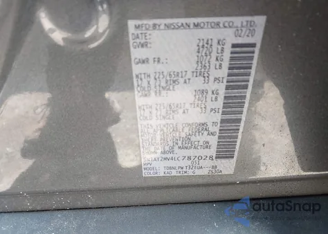 2020 Nissan Rogue S Intelligent Awd из США, поврежденный, VIN 5N1AT2MV4LC787028